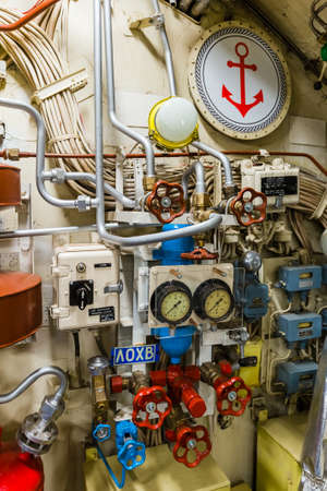 Moscow, Russia - May 04, 2018: Interior of Russian Soviet submarine in museum of naval forces.のeditorial素材