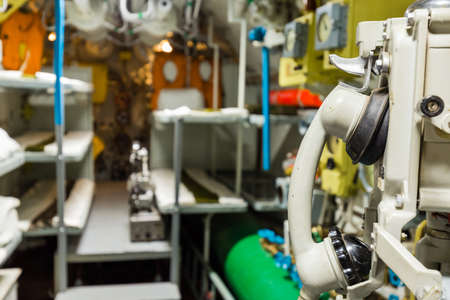 Moscow, Russia - May 04, 2018: Phone in Russian Soviet submarine in museum of naval forces.のeditorial素材