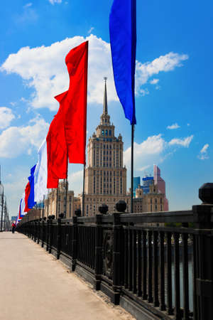 Stalin's famous skyscraper Hotel Ukraine (Radisson Royal) in Moscow Russiaのeditorial素材