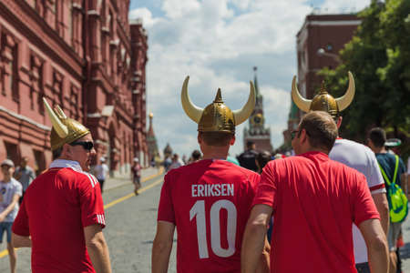 Moscow, Russia - June 26, 2018: soccer fans on Red Square during the 2018 Football World Cup in Russia.のeditorial素材
