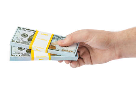 Hand with money isolated on white background