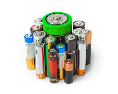 Group of batteries isolated on white backgroundの写真素材