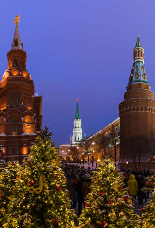 Christmas tree on Red square in Moscow Russia - holiday backgroundの写真素材
