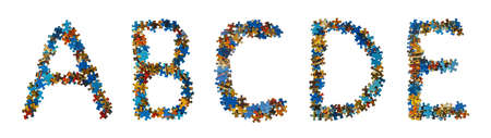 Alphabet made of puzzle pieces - education concept - isolated on white background