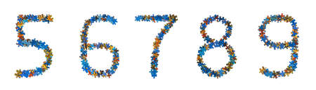 Numbers made of puzzle pieces - education concept - isolated on white background
