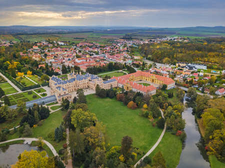 Castle Lednice in Czech Republic - aerial view - travel and architecture backgroundのeditorial素材