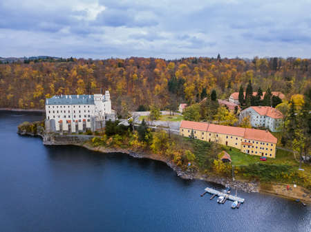 Castle Orlik nad Vltavou in Czech Republic - aerial view - travel and architecture backgroundのeditorial素材