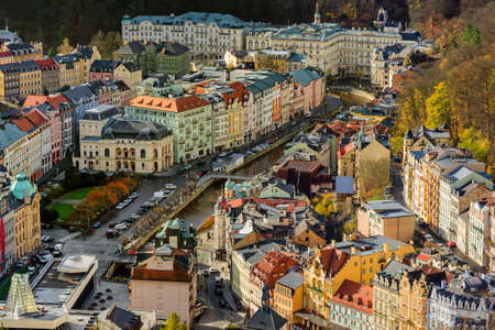 Karlovy Vary, Czech Republic - October 30, 2017: Embankment in the center of the city.のeditorial素材
