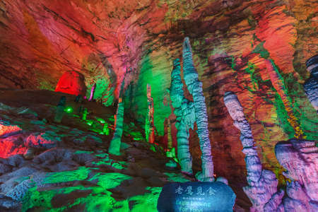Huanglong Yellow Dragon Cave - China - nature travel backgroundの写真素材