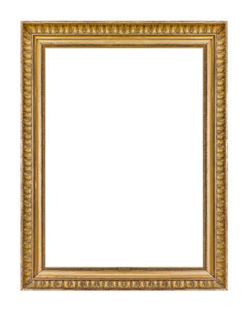 Old wooden picture frame isolated on white backgroundの写真素材
