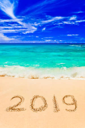 Numbers 2019 on beach - concept holiday backgroundの写真素材