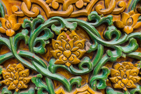 Abstract chinese floral pattern on wall backgroundの写真素材