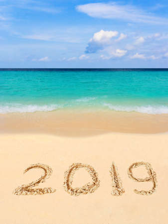 Numbers 2019 on beach - concept holiday backgroundの写真素材