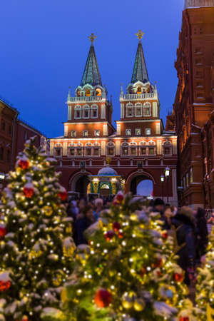 Christmas tree on Red square in Moscow Russia - holiday background