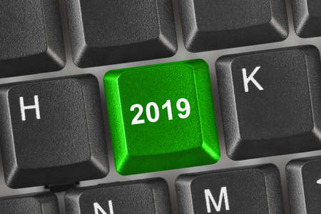 Computer keyboard with 2019 key - holiday concept