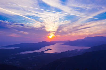 Kotor Bay on sunset - Montenegro - nature and architecture background