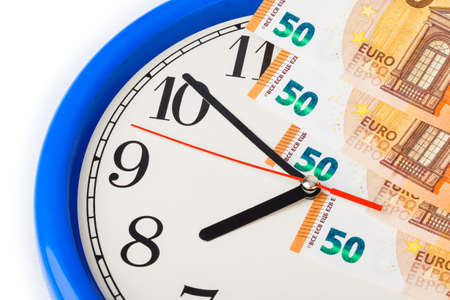Clock and money euro - business concept backgroundの写真素材