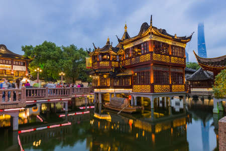 Shanghai, China - May 22, 2018: Old street near Yuyuan garden (Garden of Happiness) in center of Shanghai.のeditorial素材