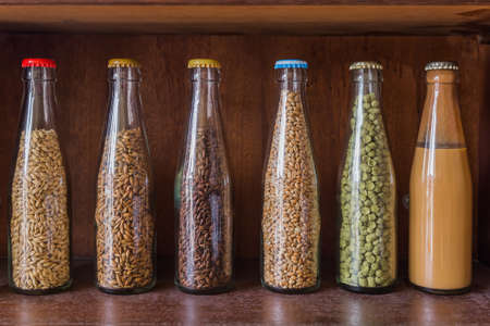 Beer ingredients in bottles - brewery in Belgiumの写真素材