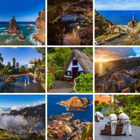 Collage of Madeira island in Portugal travel images (my photos) - nature and architecture backgroundの写真素材