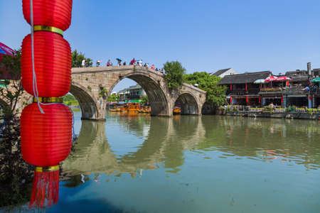 Shanghai, China - May 23, 2018: Boat cruise on the canal in Zhujiajiao water town.のeditorial素材