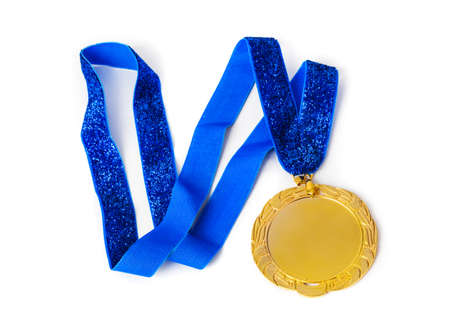 Gold medal isolated on white backgroundの写真素材
