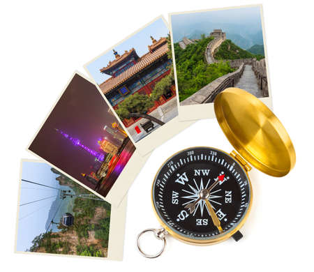 China images (my photos) and compass - architecture and travel conceptの写真素材