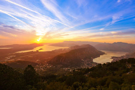 Kotor Bay on sunset - Montenegro - nature and architecture backgroundの写真素材