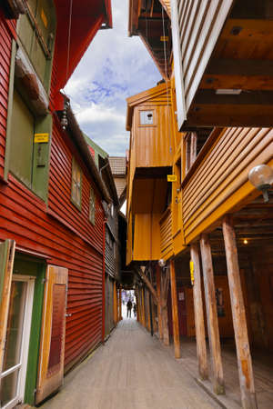 Famous Bryggen street in Bergen Norway - architecture backgroundの写真素材