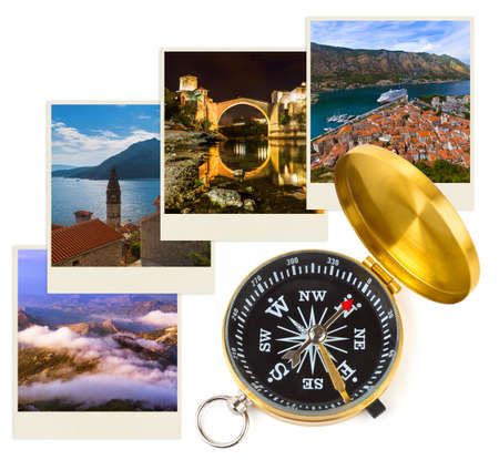 Montenegro images (my photos) and compass - nature and travel conceptの写真素材