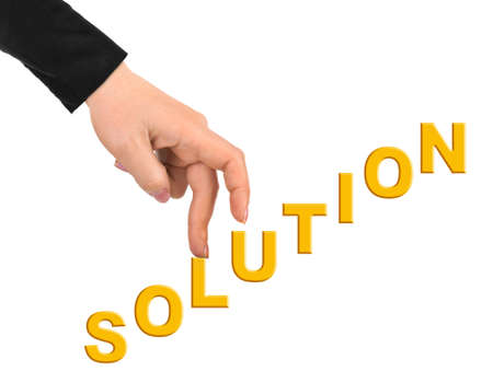 Hand and stairs Solution isolated on white backgroundの写真素材