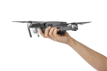 Drone in hand - isolated on white background