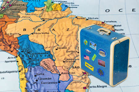 Brazil map and case with stickers (my photos) - travel background