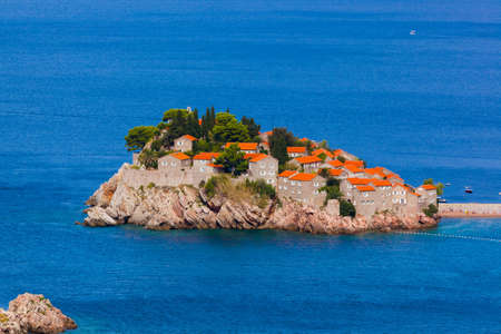 Island Sveti Stefan - Montenegro - architecture and nature backgroundのeditorial素材