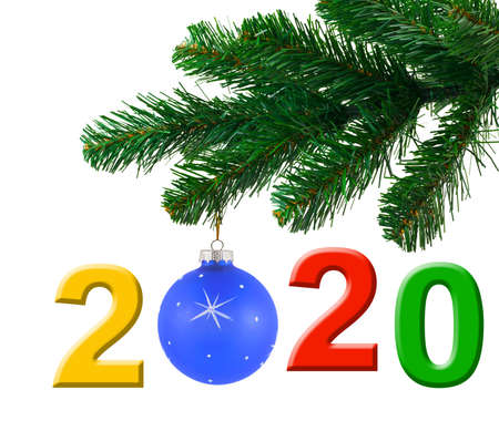 Christmas tree and 2020 isolated on white background