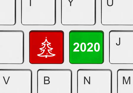 Computer keyboard with Christmas keys - holiday conceptの写真素材