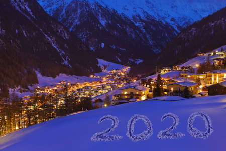 2019 on snow at mountains - Solden Austria - celebration background