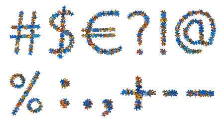 Symbols made of puzzle pieces - education concept - isolated on white backgroundの写真素材