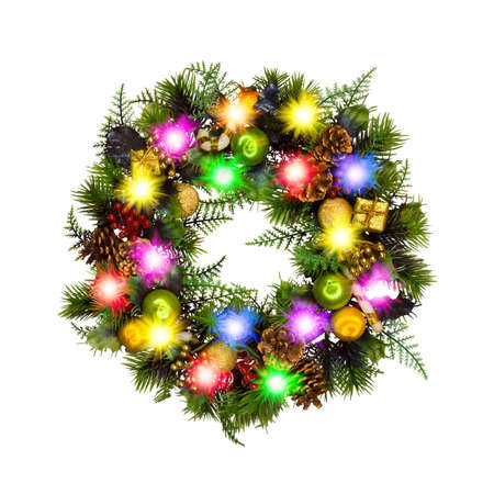 Christmas wreath isolated on white backgroundの写真素材