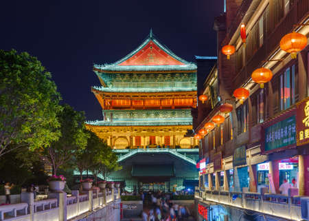 Xian, China - May 19, 2018: Drum tower in old town.