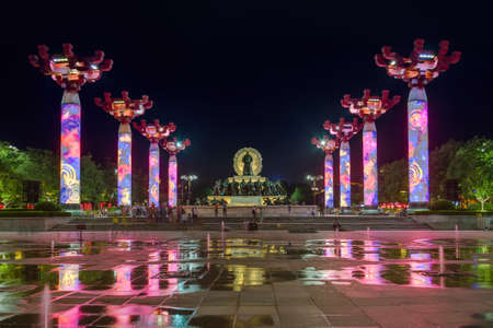 Xian, China - May 18, 2018: Monument in park at residential area.