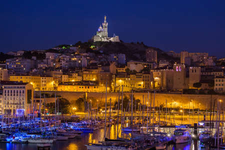 Old Port and Basilica of Notre Dame - Marseille France - travel and architecture backgroundの写真素材