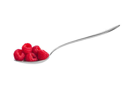 Spoon with raspberry isolated on white backgroundの写真素材