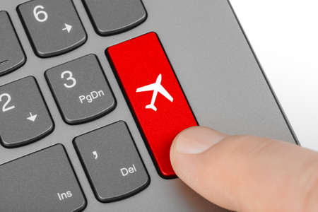 Computer keyboard with Plane key - technology backgroundの写真素材