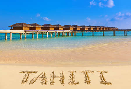 Word Tahiti on beach - nature holiday backgroundの写真素材