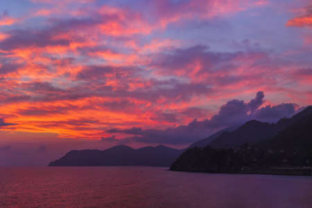 Sunset in Cinque Terre - Italy - architecture backgroundの写真素材