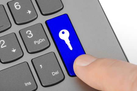 Computer keyboard with security key - technology concept