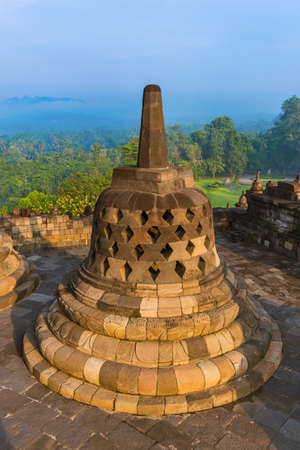 Borobudur Buddist Temple in island Java Indonesia - travel and architecture background