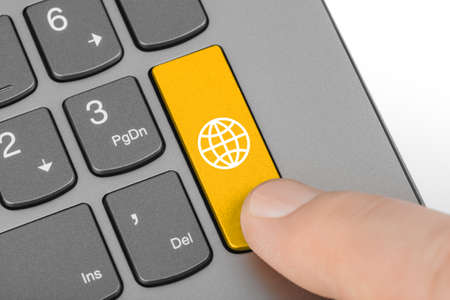 Computer keyboard with Globe key - communication background
