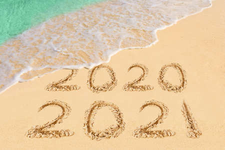 Numbers 2021 on beach - concept holiday backgroundの写真素材